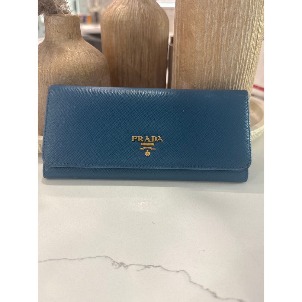 Prada Saffiano Leather Continental Flap Wallet Blue Colorway
